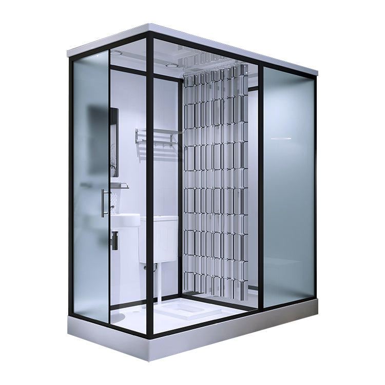 Modern Rectangular Sliding Shower Enclosure Framed Shower Enclosure with Tempered Glass 67"L x 47"W x 85"H Latrine Pit Included Sided Opening Clearhalo 'Bathroom Remodel & Bathroom Fixtures' 'Home Improvement' 'home_improvement' 'home_improvement_shower_stalls_enclosures' 'Shower Stalls & Enclosures' 'shower_stalls_enclosures' 'Showers & Bathtubs' 6836553