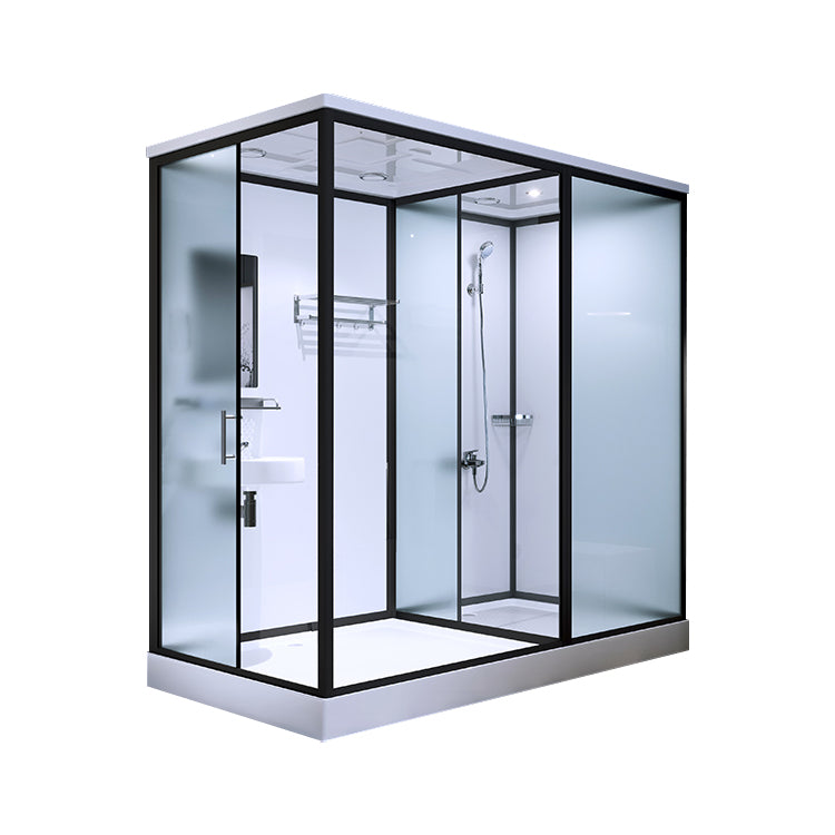 Modern Rectangular Sliding Shower Enclosure Framed Shower Enclosure with Tempered Glass 75"L x 47"W x 85"H Toilet Not Included Sided Opening Clearhalo 'Bathroom Remodel & Bathroom Fixtures' 'Home Improvement' 'home_improvement' 'home_improvement_shower_stalls_enclosures' 'Shower Stalls & Enclosures' 'shower_stalls_enclosures' 'Showers & Bathtubs' 6836555