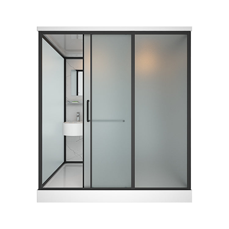Modern Rectangular Sliding Shower Enclosure Framed Shower Enclosure with Tempered Glass 75"L x 47"W x 85"H Toilet Included Front Opening Clearhalo 'Bathroom Remodel & Bathroom Fixtures' 'Home Improvement' 'home_improvement' 'home_improvement_shower_stalls_enclosures' 'Shower Stalls & Enclosures' 'shower_stalls_enclosures' 'Showers & Bathtubs' 6836556