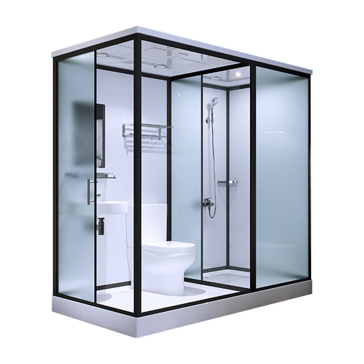 Modern Rectangular Sliding Shower Enclosure Framed Shower Enclosure with Tempered Glass 75"L x 47"W x 85"H Toilet Included Sided Opening Clearhalo 'Bathroom Remodel & Bathroom Fixtures' 'Home Improvement' 'home_improvement' 'home_improvement_shower_stalls_enclosures' 'Shower Stalls & Enclosures' 'shower_stalls_enclosures' 'Showers & Bathtubs' 6836557