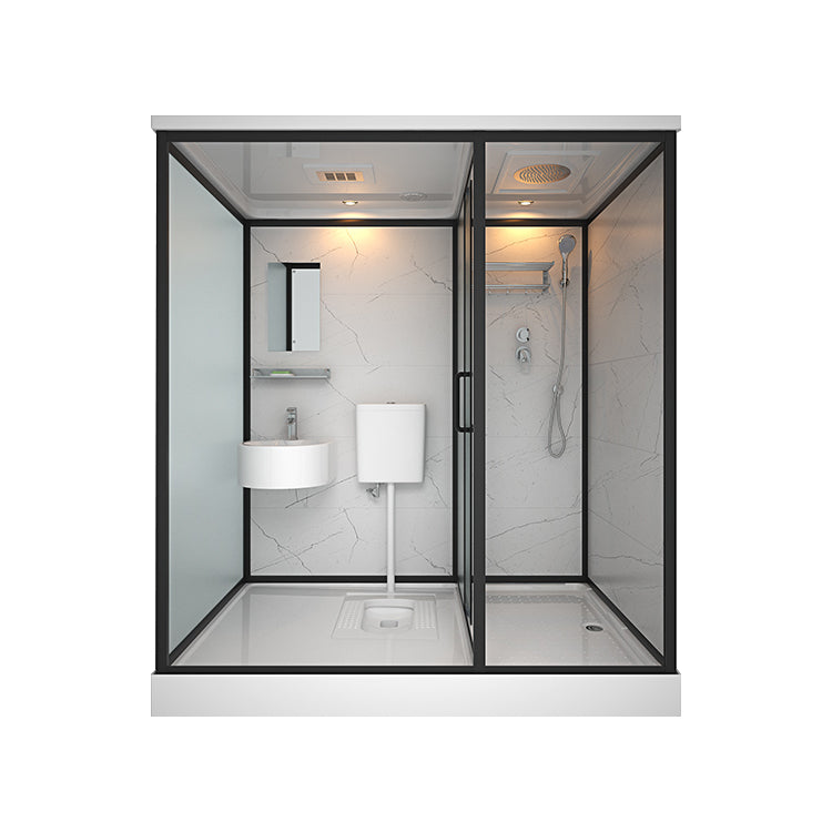 Modern Rectangular Sliding Shower Enclosure Framed Shower Enclosure with Tempered Glass 75"L x 47"W x 85"H Latrine Pit Included Front Opening Clearhalo 'Bathroom Remodel & Bathroom Fixtures' 'Home Improvement' 'home_improvement' 'home_improvement_shower_stalls_enclosures' 'Shower Stalls & Enclosures' 'shower_stalls_enclosures' 'Showers & Bathtubs' 6836558