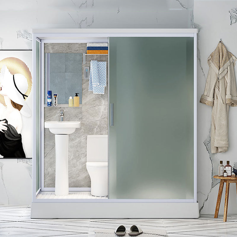 Contemporary Shower Stall Frosted Shower Stall with White Base 74.8"L x 47.2"W x 88.6"H Front Opening Clearhalo 'Bathroom Remodel & Bathroom Fixtures' 'Home Improvement' 'home_improvement' 'home_improvement_shower_stalls_enclosures' 'Shower Stalls & Enclosures' 'shower_stalls_enclosures' 'Showers & Bathtubs' 6836566