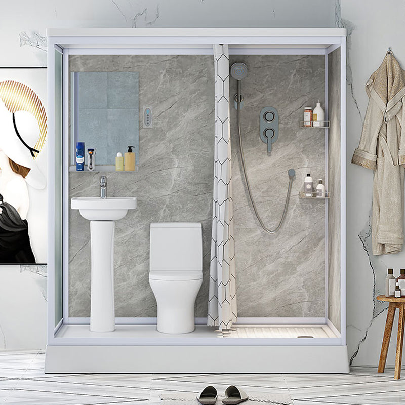 Contemporary Shower Stall Frosted Shower Stall with White Base Clearhalo 'Bathroom Remodel & Bathroom Fixtures' 'Home Improvement' 'home_improvement' 'home_improvement_shower_stalls_enclosures' 'Shower Stalls & Enclosures' 'shower_stalls_enclosures' 'Showers & Bathtubs' 6836567