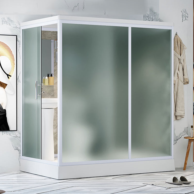 Contemporary Shower Stall Frosted Shower Stall with White Base 74.8"L x 47.2"W x 88.6"H Sided Opening Clearhalo 'Bathroom Remodel & Bathroom Fixtures' 'Home Improvement' 'home_improvement' 'home_improvement_shower_stalls_enclosures' 'Shower Stalls & Enclosures' 'shower_stalls_enclosures' 'Showers & Bathtubs' 6836568