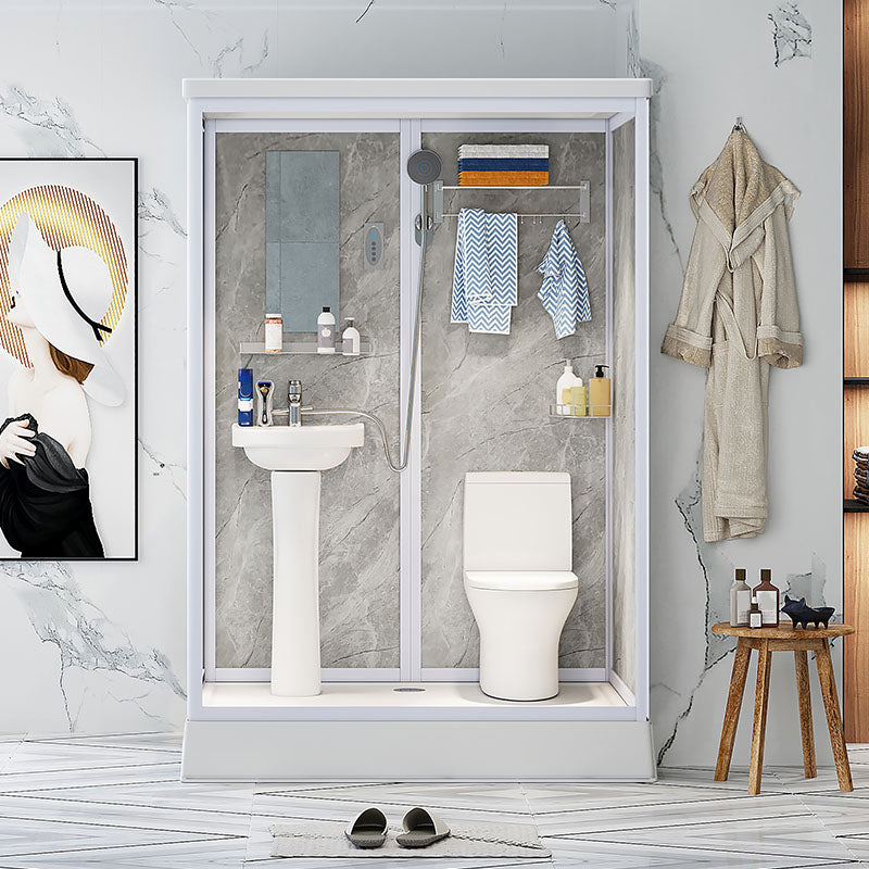 Contemporary Shower Stall Frosted Shower Stall with White Base Clearhalo 'Bathroom Remodel & Bathroom Fixtures' 'Home Improvement' 'home_improvement' 'home_improvement_shower_stalls_enclosures' 'Shower Stalls & Enclosures' 'shower_stalls_enclosures' 'Showers & Bathtubs' 6836570