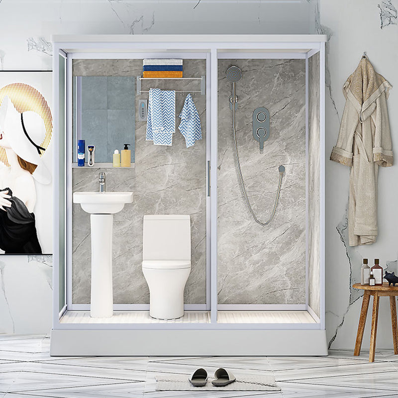 Contemporary Shower Stall Frosted Shower Stall with White Base Clearhalo 'Bathroom Remodel & Bathroom Fixtures' 'Home Improvement' 'home_improvement' 'home_improvement_shower_stalls_enclosures' 'Shower Stalls & Enclosures' 'shower_stalls_enclosures' 'Showers & Bathtubs' 6836572