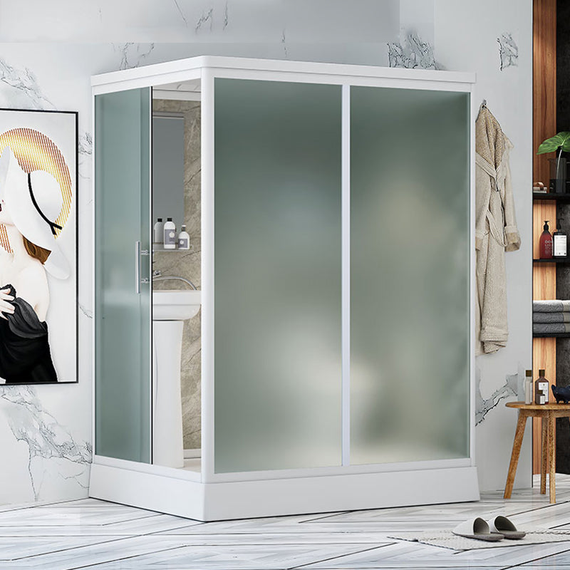 Contemporary Shower Stall Frosted Shower Stall with White Base 63"L x 47"W x 87"H Sided Opening Clearhalo 'Bathroom Remodel & Bathroom Fixtures' 'Home Improvement' 'home_improvement' 'home_improvement_shower_stalls_enclosures' 'Shower Stalls & Enclosures' 'shower_stalls_enclosures' 'Showers & Bathtubs' 6836575