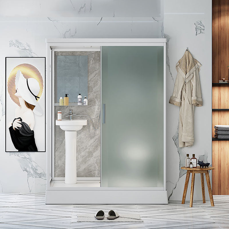 Contemporary Shower Stall Frosted Shower Stall with White Base 59"L x 47"W x 87"H Front Opening Clearhalo 'Bathroom Remodel & Bathroom Fixtures' 'Home Improvement' 'home_improvement' 'home_improvement_shower_stalls_enclosures' 'Shower Stalls & Enclosures' 'shower_stalls_enclosures' 'Showers & Bathtubs' 6836577
