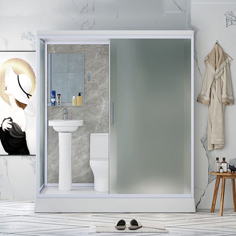 Contemporary Shower Stall Frosted Shower Stall with White Base 67"L x 47"W x 89"H Front Opening Clearhalo 'Bathroom Remodel & Bathroom Fixtures' 'Home Improvement' 'home_improvement' 'home_improvement_shower_stalls_enclosures' 'Shower Stalls & Enclosures' 'shower_stalls_enclosures' 'Showers & Bathtubs' 6836581