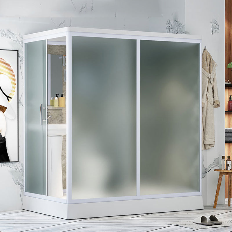 Contemporary Shower Stall Frosted Shower Stall with White Base 67"L x 47"W x 89"H Sided Opening Clearhalo 'Bathroom Remodel & Bathroom Fixtures' 'Home Improvement' 'home_improvement' 'home_improvement_shower_stalls_enclosures' 'Shower Stalls & Enclosures' 'shower_stalls_enclosures' 'Showers & Bathtubs' 6836583