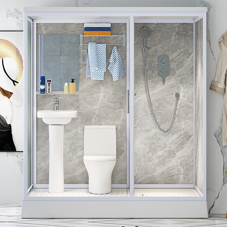 Contemporary Shower Stall Frosted Shower Stall with White Base Clearhalo 'Bathroom Remodel & Bathroom Fixtures' 'Home Improvement' 'home_improvement' 'home_improvement_shower_stalls_enclosures' 'Shower Stalls & Enclosures' 'shower_stalls_enclosures' 'Showers & Bathtubs' 6836584