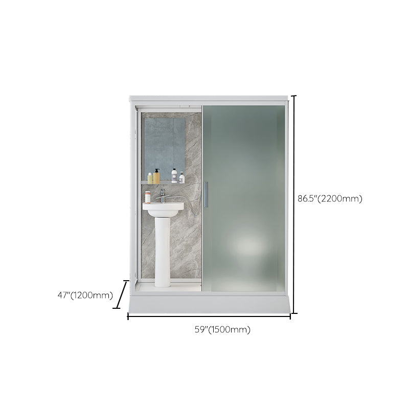 Contemporary Shower Stall Frosted Shower Stall with White Base Clearhalo 'Bathroom Remodel & Bathroom Fixtures' 'Home Improvement' 'home_improvement' 'home_improvement_shower_stalls_enclosures' 'Shower Stalls & Enclosures' 'shower_stalls_enclosures' 'Showers & Bathtubs' 6836592