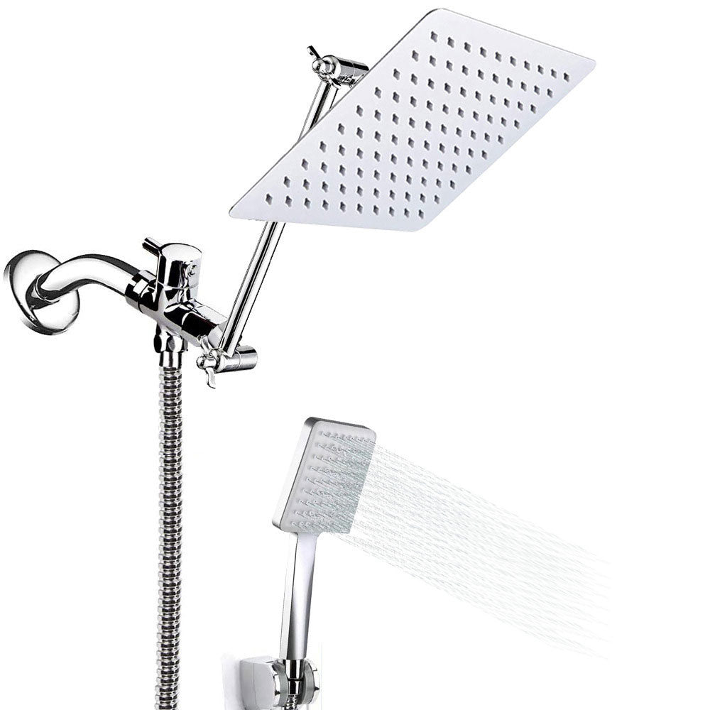 Pull down Dual Shower Head Square High Arch Shower Head Combo in Chrome Silver Clearhalo 'Bathroom Remodel & Bathroom Fixtures' 'Home Improvement' 'home_improvement' 'home_improvement_shower_heads' 'Shower Heads' 'shower_heads' 'Showers & Bathtubs Plumbing' 'Showers & Bathtubs' 6836600