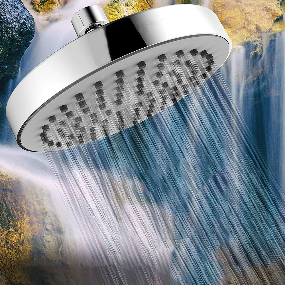 Contemporary Fixed Shower Head Round Metal Spray Head in Silver Clearhalo 'Bathroom Remodel & Bathroom Fixtures' 'Home Improvement' 'home_improvement' 'home_improvement_shower_heads' 'Shower Heads' 'shower_heads' 'Showers & Bathtubs Plumbing' 'Showers & Bathtubs' 6836808