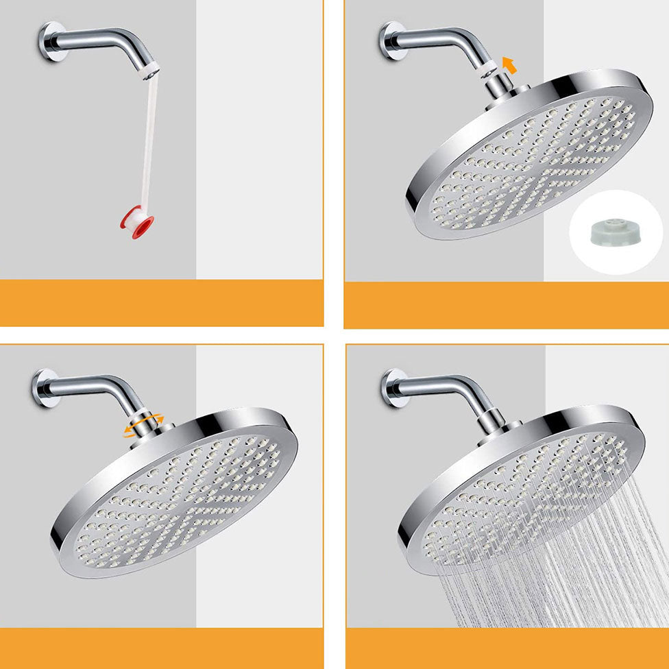 Contemporary Fixed Shower Head Round Metal Spray Head in Silver Clearhalo 'Bathroom Remodel & Bathroom Fixtures' 'Home Improvement' 'home_improvement' 'home_improvement_shower_heads' 'Shower Heads' 'shower_heads' 'Showers & Bathtubs Plumbing' 'Showers & Bathtubs' 6836810