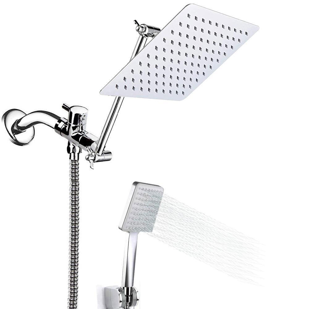 Contemporary Shower Head Combo Polished Stainless Steel Wall-Mount Shower Head Stainless Steel Clearhalo 'Bathroom Remodel & Bathroom Fixtures' 'Home Improvement' 'home_improvement' 'home_improvement_shower_heads' 'Shower Heads' 'shower_heads' 'Showers & Bathtubs Plumbing' 'Showers & Bathtubs' 6836813
