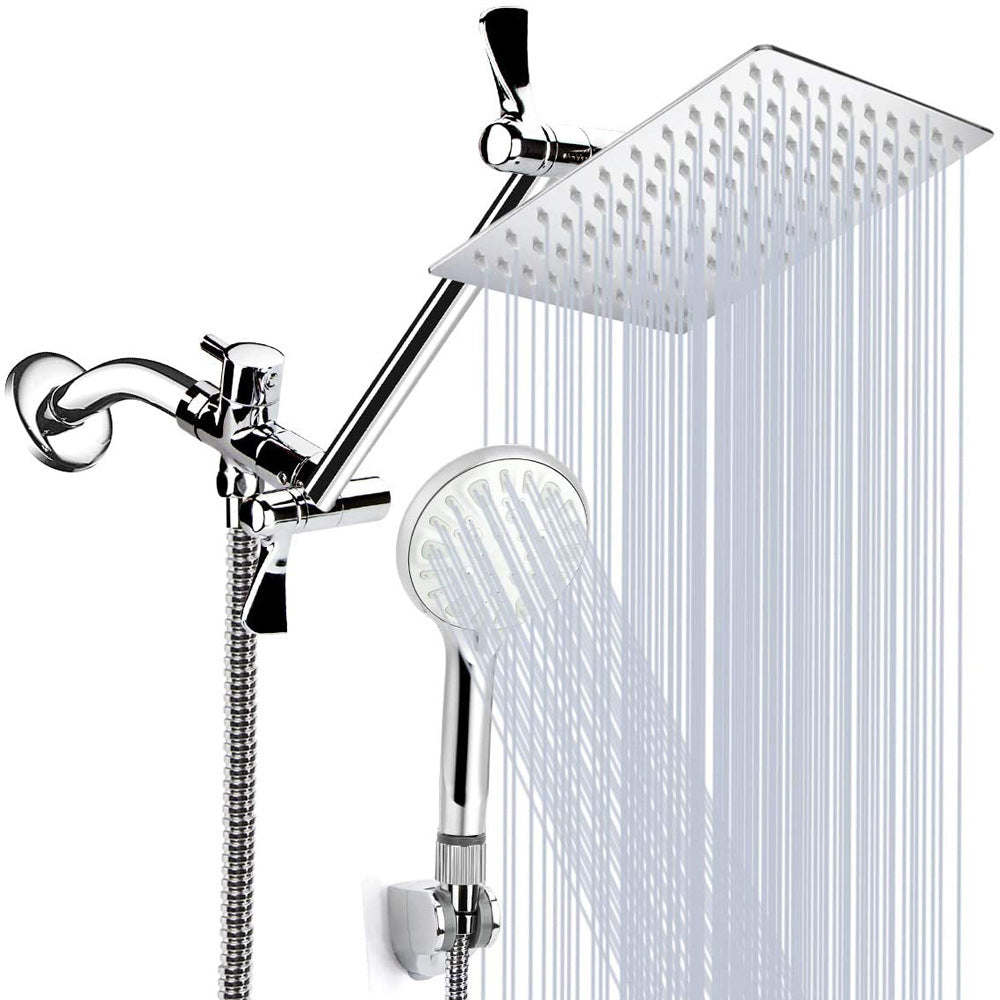 Modern Dual Shower Head Square High Arch Shower Head in Silver Silver Clearhalo 'Bathroom Remodel & Bathroom Fixtures' 'Home Improvement' 'home_improvement' 'home_improvement_shower_heads' 'Shower Heads' 'shower_heads' 'Showers & Bathtubs Plumbing' 'Showers & Bathtubs' 6836839