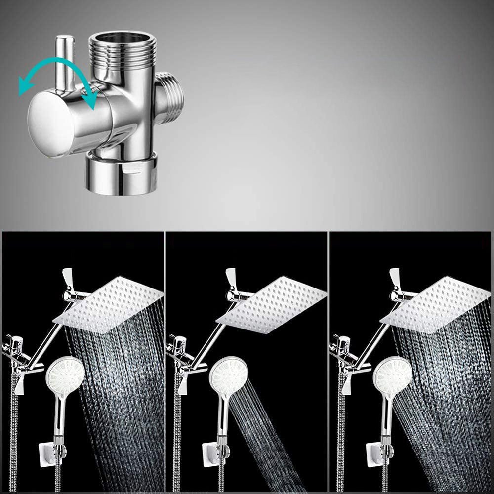Modern Dual Shower Head Square High Arch Shower Head in Silver Clearhalo 'Bathroom Remodel & Bathroom Fixtures' 'Home Improvement' 'home_improvement' 'home_improvement_shower_heads' 'Shower Heads' 'shower_heads' 'Showers & Bathtubs Plumbing' 'Showers & Bathtubs' 6836840