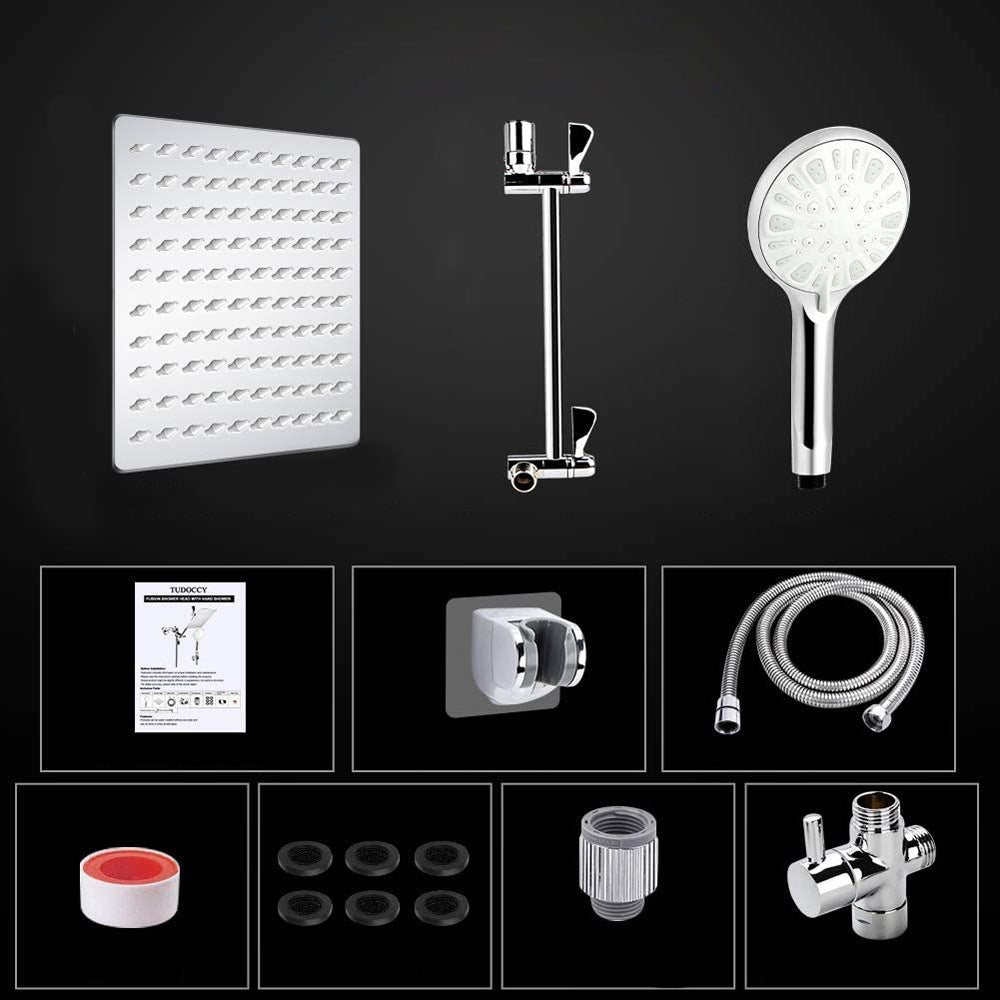 Modern Dual Shower Head Square High Arch Shower Head in Silver Clearhalo 'Bathroom Remodel & Bathroom Fixtures' 'Home Improvement' 'home_improvement' 'home_improvement_shower_heads' 'Shower Heads' 'shower_heads' 'Showers & Bathtubs Plumbing' 'Showers & Bathtubs' 6836844