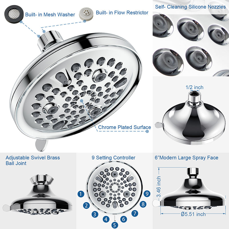 Contemporary Shower Combo Adjustable Shower Head Chrome Ceiling Mounted Round Shower Head Clearhalo 'Bathroom Remodel & Bathroom Fixtures' 'Home Improvement' 'home_improvement' 'home_improvement_shower_heads' 'Shower Heads' 'shower_heads' 'Showers & Bathtubs Plumbing' 'Showers & Bathtubs' 6836861