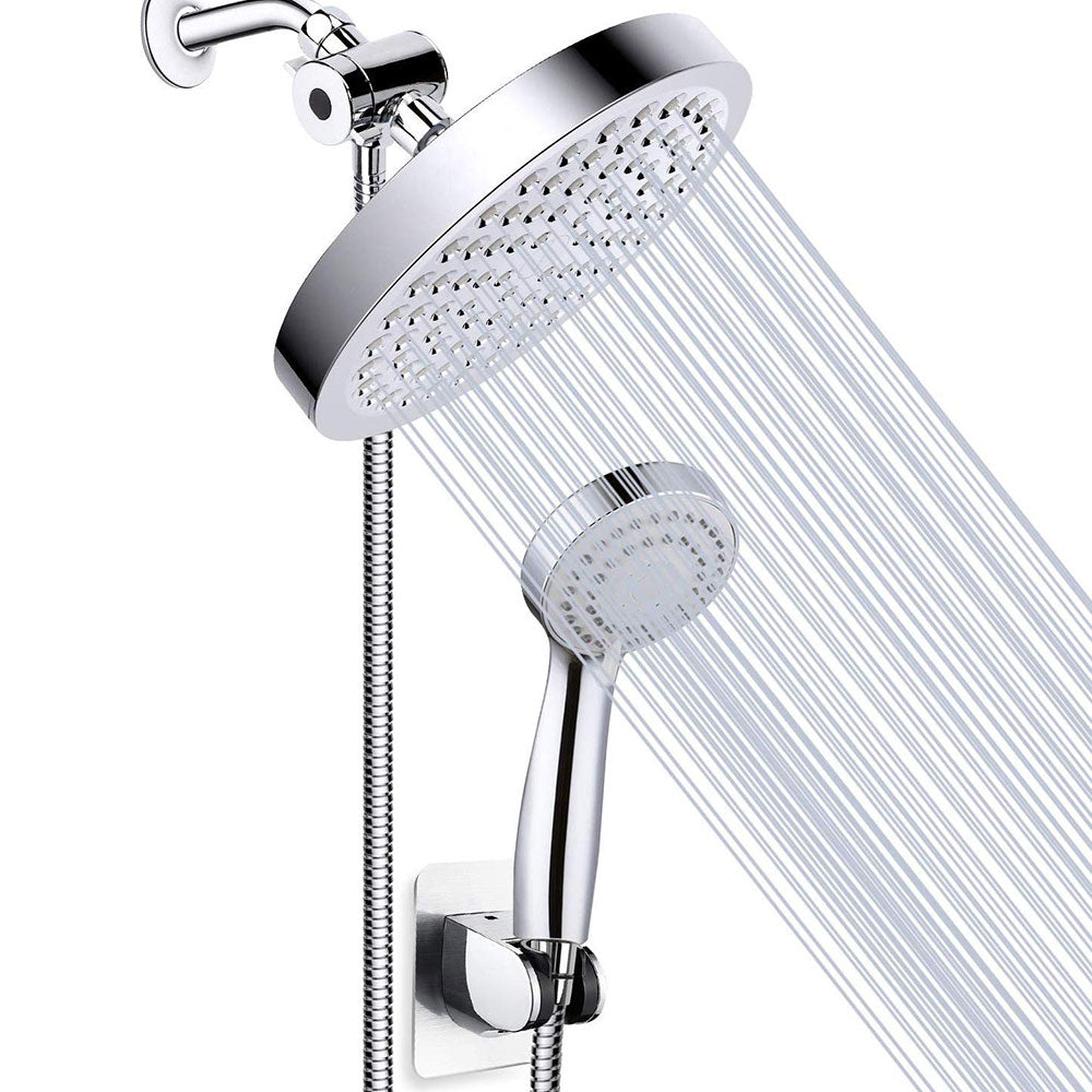 Modern Standard Double Shower Set Round Metal Adjustable Spray Pattern Showerhead Silver Clearhalo 'Bathroom Remodel & Bathroom Fixtures' 'Home Improvement' 'home_improvement' 'home_improvement_shower_heads' 'Shower Heads' 'shower_heads' 'Showers & Bathtubs Plumbing' 'Showers & Bathtubs' 6837382