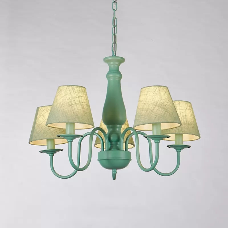 Fabric Coolie Shade Pendant Light Kid Bedroom Macaron Loft Chandelier in Green Finish 5 Green Clearhalo 'Ceiling Lights' 'Chandeliers' Lighting' options 68387_2acd914d-a22e-4d1b-8a2b-0859a8edc1b3