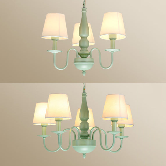 Coolie Shade Adult Bedroom Chandelier Metal Fabric Macaron Loft Hanging Light in Green Clearhalo 'Ceiling Lights' 'Chandeliers' Lighting' options 68408