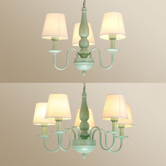 Coolie Shade Adult Bedroom Chandelier Metal Fabric Macaron Loft Hanging Light in Green Clearhalo 'Ceiling Lights' 'Chandeliers' Lighting' options 68408
