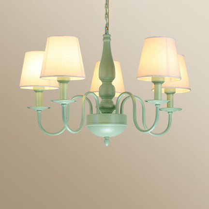 Coolie Shade Adult Bedroom Chandelier Metal Fabric Macaron Loft Hanging Light in Green Clearhalo 'Ceiling Lights' 'Chandeliers' Lighting' options 68410