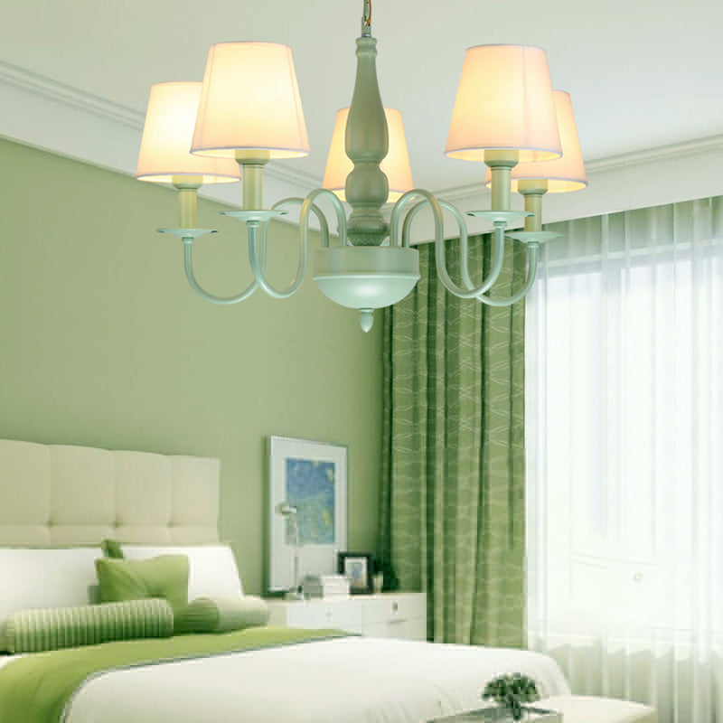 Coolie Shade Adult Bedroom Chandelier Metal Fabric Macaron Loft Hanging Light in Green Clearhalo 'Ceiling Lights' 'Chandeliers' Lighting' options 68411