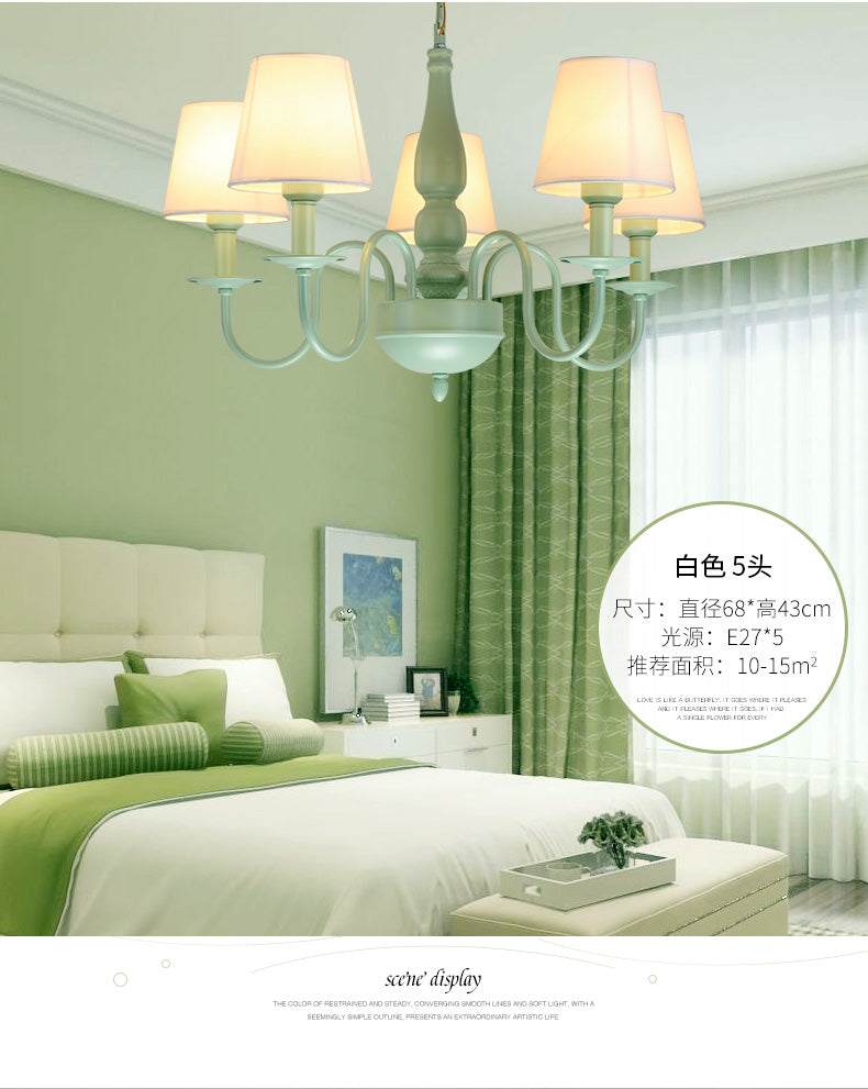 Coolie Shade Adult Bedroom Chandelier Metal Fabric Macaron Loft Hanging Light in Green Clearhalo 'Ceiling Lights' 'Chandeliers' Lighting' options 68412