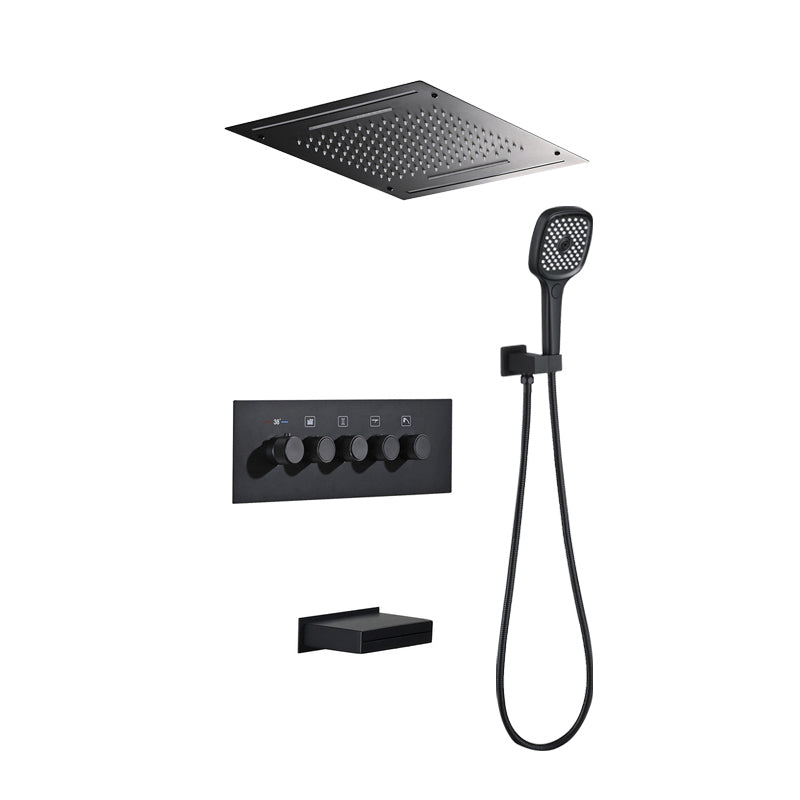 Modern Shower Trim Brass Temperature Control Ceiling Mounted Shower System Black 3 Clearhalo 'Bathroom Remodel & Bathroom Fixtures' 'Home Improvement' 'home_improvement' 'home_improvement_shower_faucets' 'Shower Faucets & Systems' 'shower_faucets' 'Showers & Bathtubs Plumbing' 'Showers & Bathtubs' 6841961