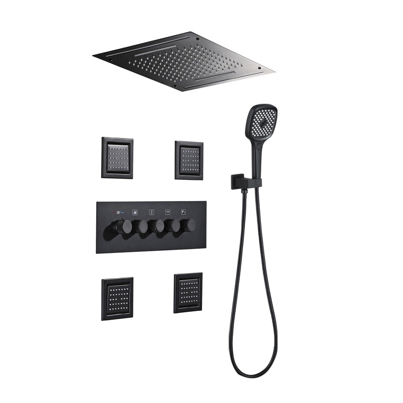 Modern Shower Trim Brass Temperature Control Ceiling Mounted Shower System Black 6 Clearhalo 'Bathroom Remodel & Bathroom Fixtures' 'Home Improvement' 'home_improvement' 'home_improvement_shower_faucets' 'Shower Faucets & Systems' 'shower_faucets' 'Showers & Bathtubs Plumbing' 'Showers & Bathtubs' 6841963