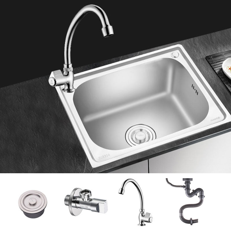 2 Holes Kitchen Sink Rectangle Stainless Steel Sink With Strainer Sink with Faucet Single Cooling Tap Clearhalo 'Home Improvement' 'home_improvement' 'home_improvement_kitchen_sinks' 'Kitchen Remodel & Kitchen Fixtures' 'Kitchen Sinks & Faucet Components' 'Kitchen Sinks' 'kitchen_sinks' 6841986