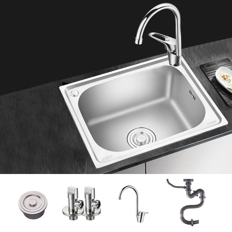 2 Holes Kitchen Sink Rectangle Stainless Steel Sink With Strainer Sink with Faucet Gooseneck/High Arc Clearhalo 'Home Improvement' 'home_improvement' 'home_improvement_kitchen_sinks' 'Kitchen Remodel & Kitchen Fixtures' 'Kitchen Sinks & Faucet Components' 'Kitchen Sinks' 'kitchen_sinks' 6841988