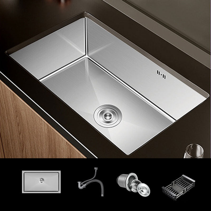 Modern Kitchen Sink Stainless Steel Strainer Kitchen Sink with Faucet in Silver Sink Only None Clearhalo 'Home Improvement' 'home_improvement' 'home_improvement_kitchen_sinks' 'Kitchen Remodel & Kitchen Fixtures' 'Kitchen Sinks & Faucet Components' 'Kitchen Sinks' 'kitchen_sinks' 6841999