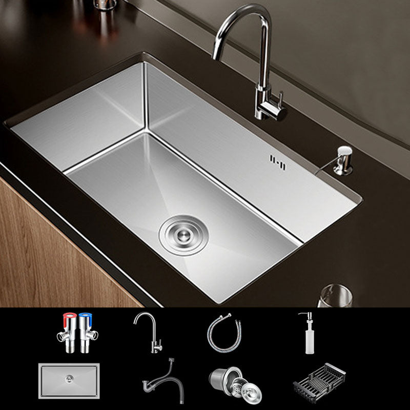 Modern Kitchen Sink Stainless Steel Strainer Kitchen Sink with Faucet in Silver Sink with Faucet Cold and Hot Tap Clearhalo 'Home Improvement' 'home_improvement' 'home_improvement_kitchen_sinks' 'Kitchen Remodel & Kitchen Fixtures' 'Kitchen Sinks & Faucet Components' 'Kitchen Sinks' 'kitchen_sinks' 6842000
