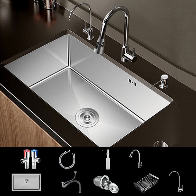 Modern Kitchen Sink Stainless Steel Strainer Kitchen Sink with Faucet in Silver Sink with Faucet Double Tap for Water Purification Clearhalo 'Home Improvement' 'home_improvement' 'home_improvement_kitchen_sinks' 'Kitchen Remodel & Kitchen Fixtures' 'Kitchen Sinks & Faucet Components' 'Kitchen Sinks' 'kitchen_sinks' 6842002