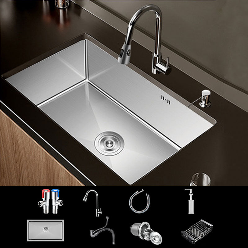 Modern Kitchen Sink Stainless Steel Strainer Kitchen Sink with Faucet in Silver Sink with Faucet Pull Out Faucet Clearhalo 'Home Improvement' 'home_improvement' 'home_improvement_kitchen_sinks' 'Kitchen Remodel & Kitchen Fixtures' 'Kitchen Sinks & Faucet Components' 'Kitchen Sinks' 'kitchen_sinks' 6842004