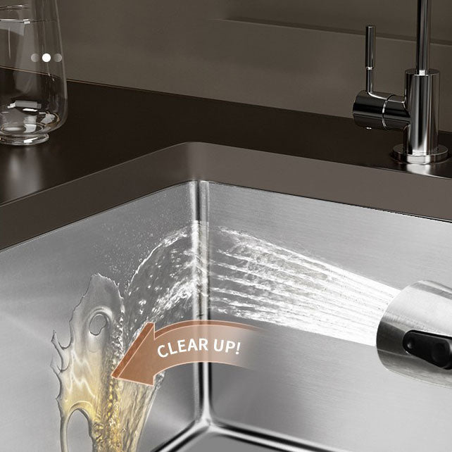 Modern Kitchen Sink Stainless Steel Strainer Kitchen Sink with Faucet in Silver Clearhalo 'Home Improvement' 'home_improvement' 'home_improvement_kitchen_sinks' 'Kitchen Remodel & Kitchen Fixtures' 'Kitchen Sinks & Faucet Components' 'Kitchen Sinks' 'kitchen_sinks' 6842007