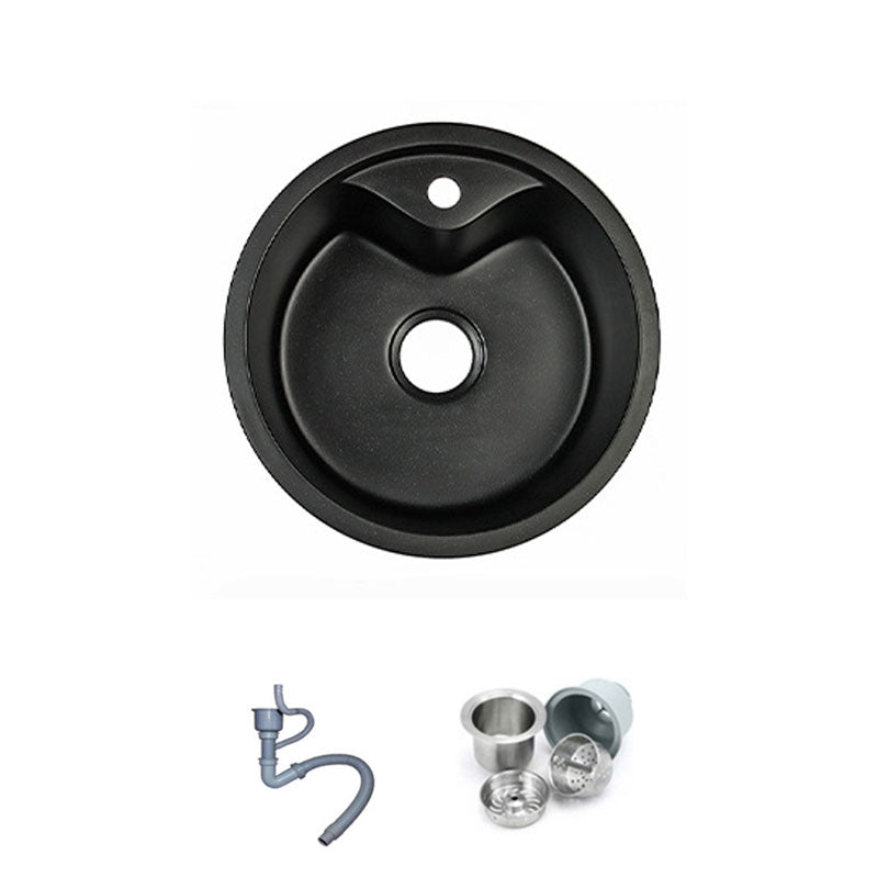 Modern Round Quartz Sink Solid Color Kitchen Sink with Faucet 18"L x 18"W x 8"H Black Sink Only Clearhalo 'Home Improvement' 'home_improvement' 'home_improvement_kitchen_sinks' 'Kitchen Remodel & Kitchen Fixtures' 'Kitchen Sinks & Faucet Components' 'Kitchen Sinks' 'kitchen_sinks' 6842018