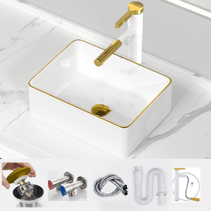 Traditional Vessel Sink Rectangular Porcelain with Overflow And Drain Assembly Wash Stand 16"L x 12"W x 5"H Sink with Faucet Clearhalo 'Bathroom Remodel & Bathroom Fixtures' 'Bathroom Sinks & Faucet Components' 'Bathroom Sinks' 'bathroom_sink' 'Home Improvement' 'home_improvement' 'home_improvement_bathroom_sink' 6842063