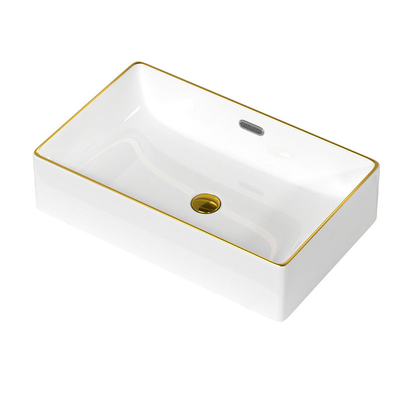 Traditional Vessel Sink Rectangular Porcelain with Overflow And Drain Assembly Wash Stand Clearhalo 'Bathroom Remodel & Bathroom Fixtures' 'Bathroom Sinks & Faucet Components' 'Bathroom Sinks' 'bathroom_sink' 'Home Improvement' 'home_improvement' 'home_improvement_bathroom_sink' 6842066