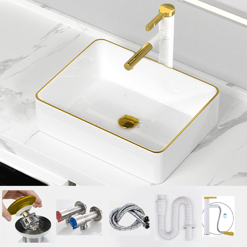 Traditional Vessel Sink Rectangular Porcelain with Overflow And Drain Assembly Wash Stand 19"L x 15"W x 5"H Sink with Faucet Clearhalo 'Bathroom Remodel & Bathroom Fixtures' 'Bathroom Sinks & Faucet Components' 'Bathroom Sinks' 'bathroom_sink' 'Home Improvement' 'home_improvement' 'home_improvement_bathroom_sink' 6842068