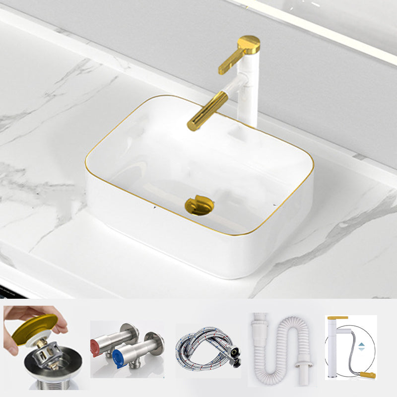 Traditional Vessel Sink Rectangular Porcelain with Overflow And Drain Assembly Wash Stand 16"L x 12"W x 6"H Sink with Faucet Clearhalo 'Bathroom Remodel & Bathroom Fixtures' 'Bathroom Sinks & Faucet Components' 'Bathroom Sinks' 'bathroom_sink' 'Home Improvement' 'home_improvement' 'home_improvement_bathroom_sink' 6842071