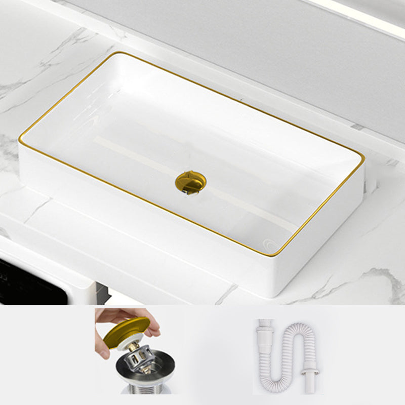 Traditional Vessel Sink Rectangular Porcelain with Overflow And Drain Assembly Wash Stand 24"L x 14"W x 4"H Sink Clearhalo 'Bathroom Remodel & Bathroom Fixtures' 'Bathroom Sinks & Faucet Components' 'Bathroom Sinks' 'bathroom_sink' 'Home Improvement' 'home_improvement' 'home_improvement_bathroom_sink' 6842074