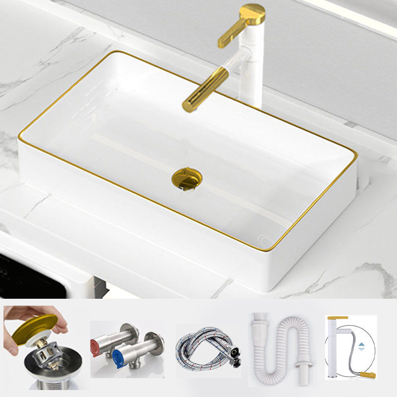 Traditional Vessel Sink Rectangular Porcelain with Overflow And Drain Assembly Wash Stand 24"L x 14"W x 4"H Sink with Faucet Clearhalo 'Bathroom Remodel & Bathroom Fixtures' 'Bathroom Sinks & Faucet Components' 'Bathroom Sinks' 'bathroom_sink' 'Home Improvement' 'home_improvement' 'home_improvement_bathroom_sink' 6842076