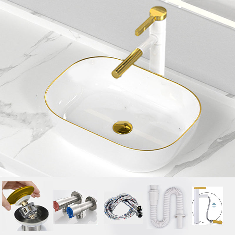 Traditional Vessel Sink Rectangular Porcelain with Overflow And Drain Assembly Wash Stand 18.1"L x 13"W x 5.5"H Sink with Faucet Clearhalo 'Bathroom Remodel & Bathroom Fixtures' 'Bathroom Sinks & Faucet Components' 'Bathroom Sinks' 'bathroom_sink' 'Home Improvement' 'home_improvement' 'home_improvement_bathroom_sink' 6842080
