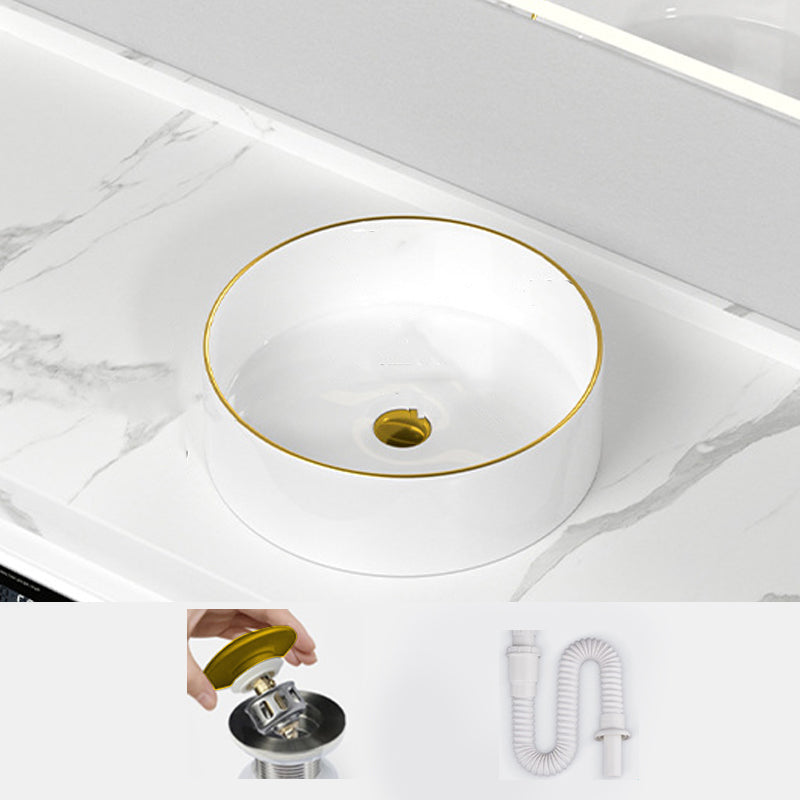 Traditional Vessel Sink Rectangular Porcelain with Overflow And Drain Assembly Wash Stand 15.7"L x 15.7"W x 5.1"H Sink Clearhalo 'Bathroom Remodel & Bathroom Fixtures' 'Bathroom Sinks & Faucet Components' 'Bathroom Sinks' 'bathroom_sink' 'Home Improvement' 'home_improvement' 'home_improvement_bathroom_sink' 6842081