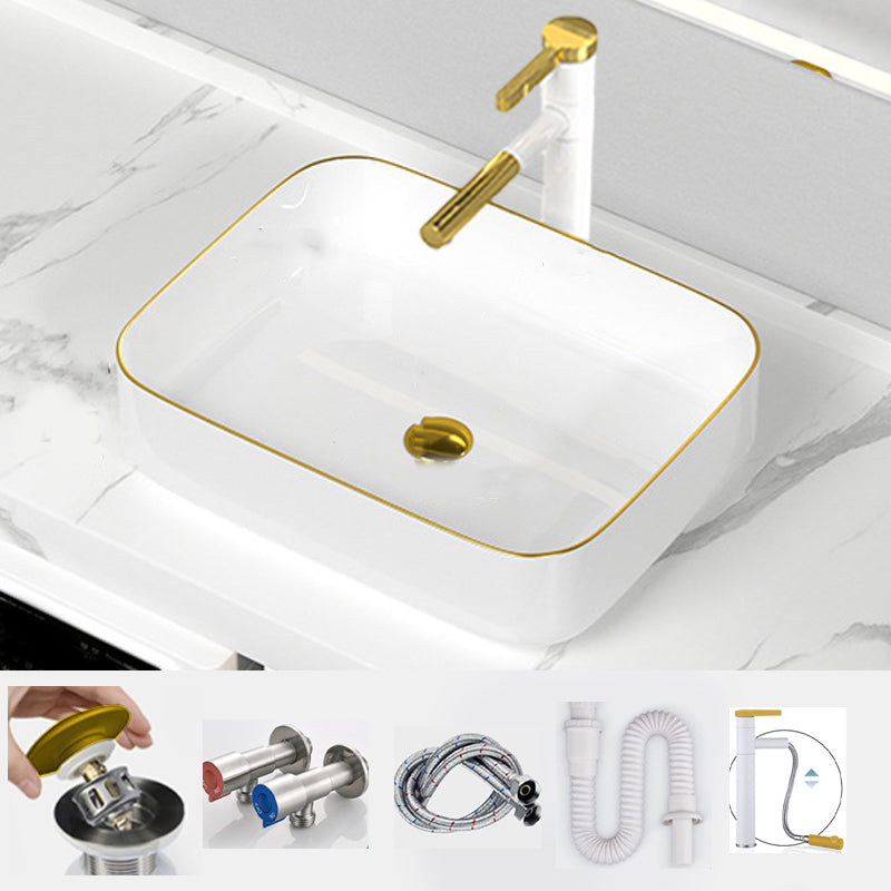 Traditional Vessel Sink Rectangular Porcelain with Overflow And Drain Assembly Wash Stand 19.7"L x 15.7"W x 5.3"H Sink with Faucet Clearhalo 'Bathroom Remodel & Bathroom Fixtures' 'Bathroom Sinks & Faucet Components' 'Bathroom Sinks' 'bathroom_sink' 'Home Improvement' 'home_improvement' 'home_improvement_bathroom_sink' 6842084